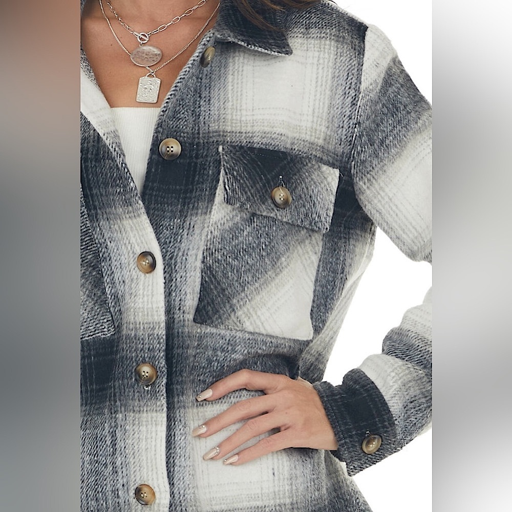 Oversized Plaid Button Down Flannel Jacket - image 5